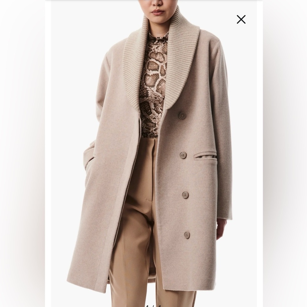 Bernardo Women's Knit Shawl Collar Wool Coat Beige extra small